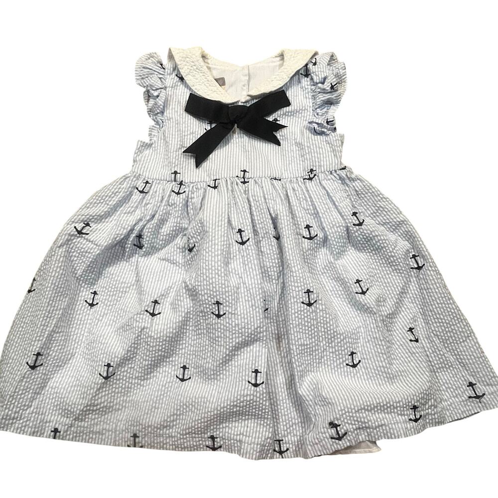 Pastourelle Pippa & Julie Girls 2T Nautical Anchor Dressβ Seersucker Blue Strip